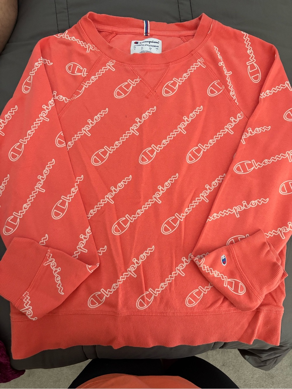 Women’s Champion Coral Crewneck Sweatshirt with White Script